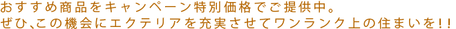 おすすめ商品をキャンペーン特別価格でご提供中。ぜひ、この機会にエクテリアを充実させてワンランク上の住まいを！！